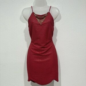 NWT salt tree red & gold spaghetti strap cami mini dress with necklace